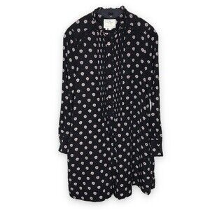 Kate Spade Ditsy Floral Pintuck Pleats Daisy Crochet Trim Popover Black Silk XXS
